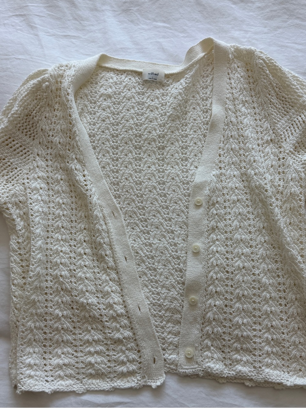 Aritzia Cream Open-Knit V-Neck Button Cardigan - Picture 2 of 4